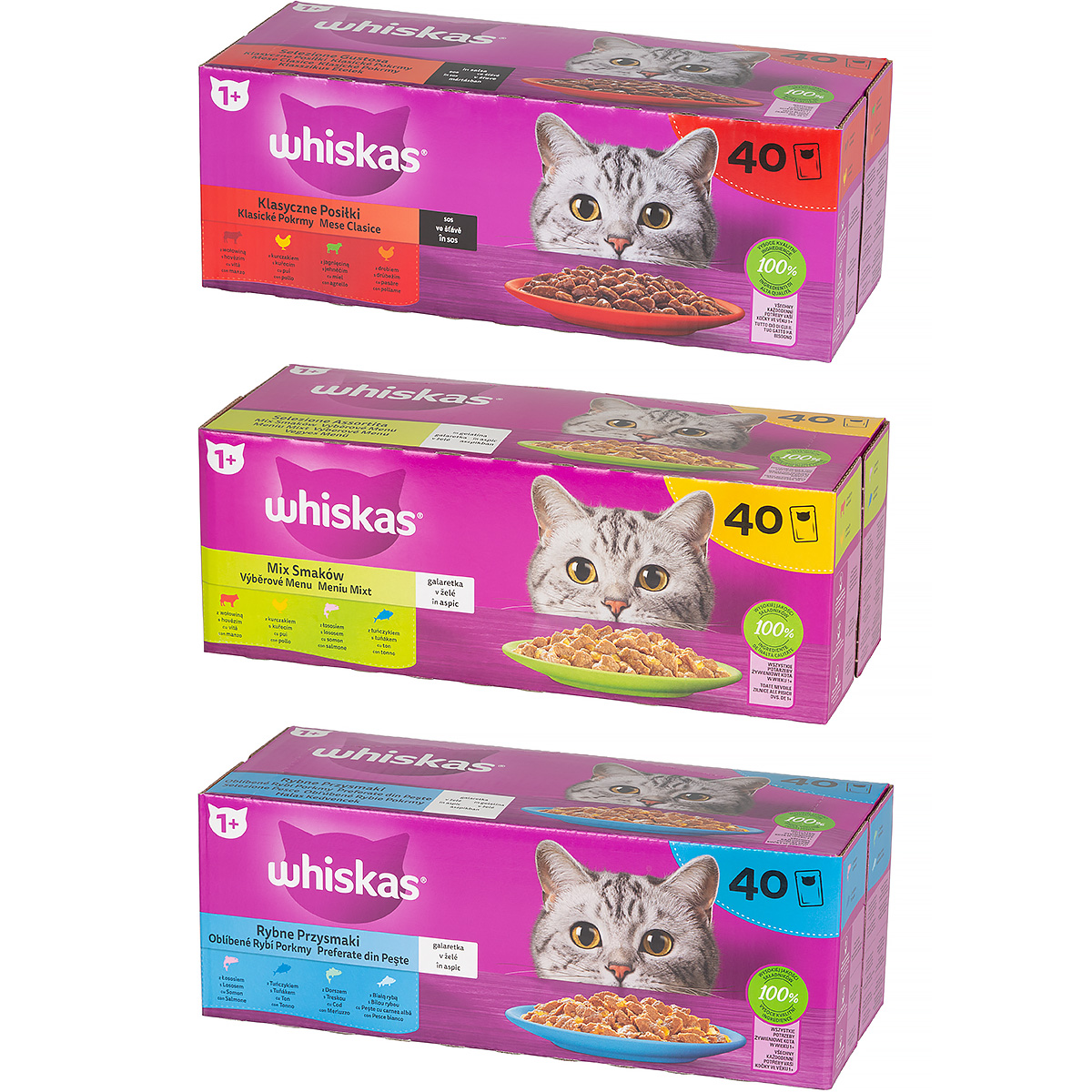 zestaw 3 karm saszetek whiskas mix smaków