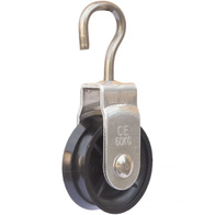 Bloczek 40 mm nylonowy z korpusem aluminowym z otwartym haczykiem z nierdzewki