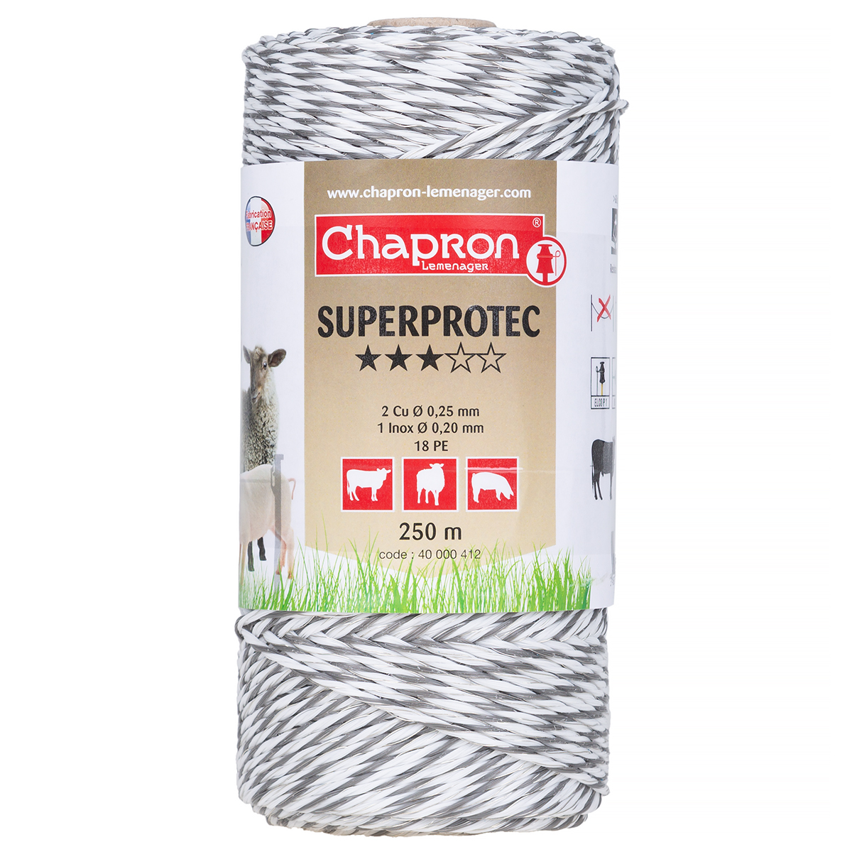 Plecionka biało-czarna do pastucha miedziane przewodniki SUPERPROTEC 250 m