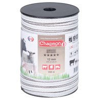 Taśma biało-brązowa 12 mm do pastuchów miedziane przewodniki HPC 200 m