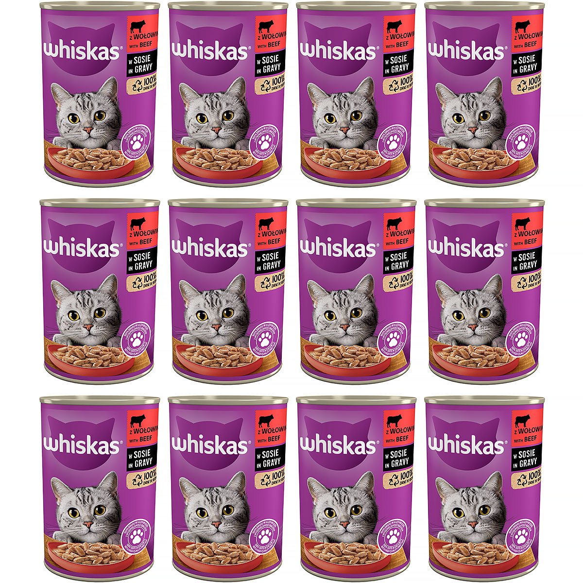 Mokra karma dla kota Whiskas z wołowiną w sosie 12 x 400 g 