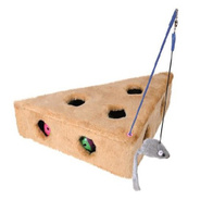 Zabawka dla kota w kształcie sera z wędką i piłkami