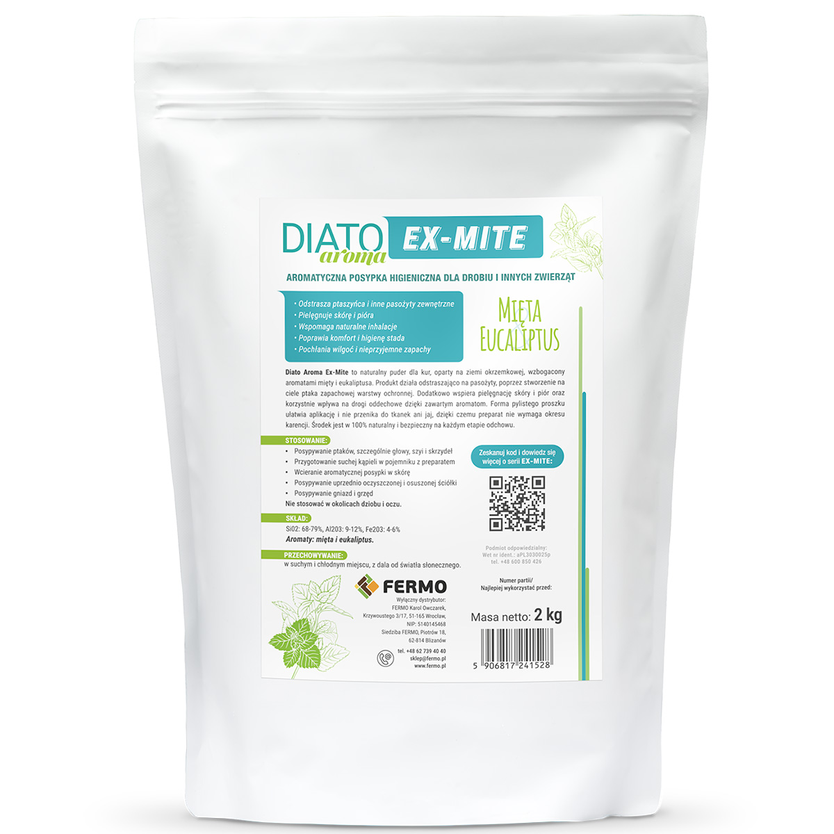 DIATO AROMA EX-MITE 2 kg posypka z ziemi okrzemkowej z miętą i eukaliptusem