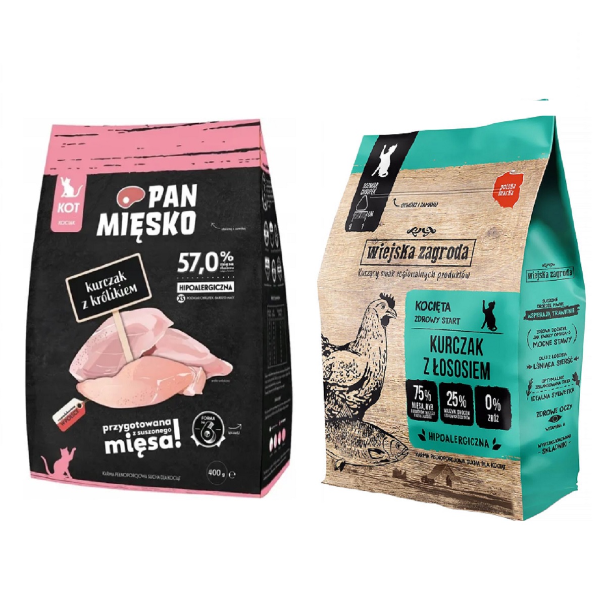 Sucha karma dla kociąt bez zbóż Wiejska Zagroda Pan Mięsko mix smaków 2 x 400 g