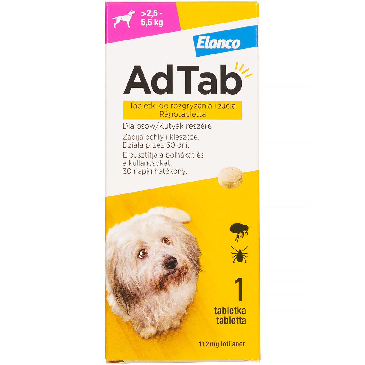 AdTab tabletki na kleszcze i pchły dla psów 112,5 mg 2,5-5,5 kg