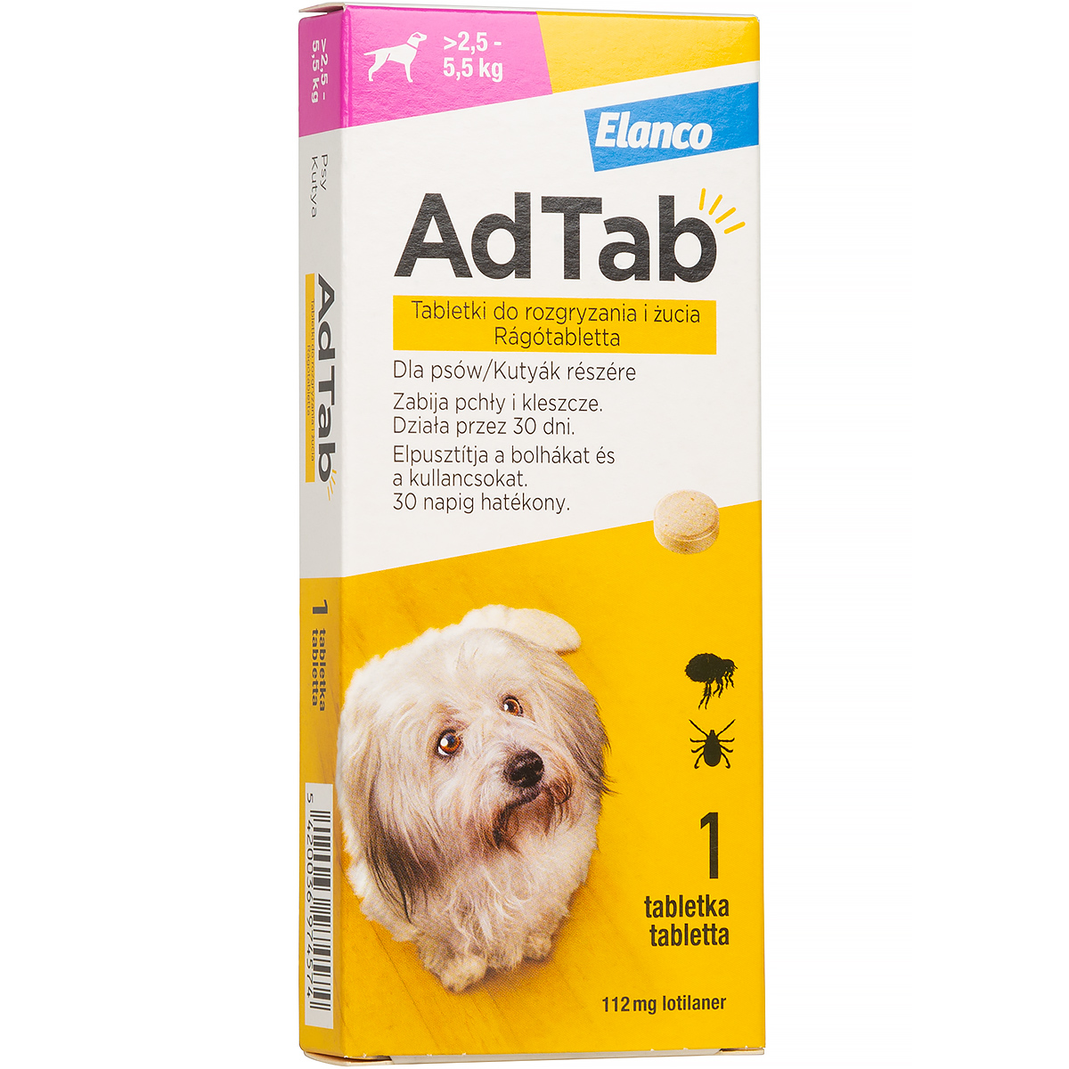 AdTab tabletki na kleszcze i pchły dla psów 112,5 mg 2,5-5,5 kg