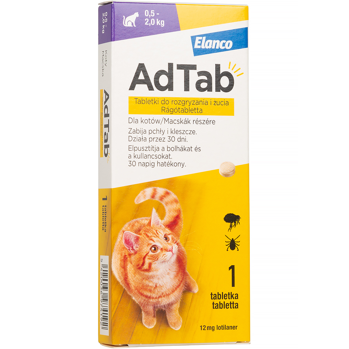 AdTab tabletki na kleszcze i pchły dla kotów 12 mg 0,5-2 kg