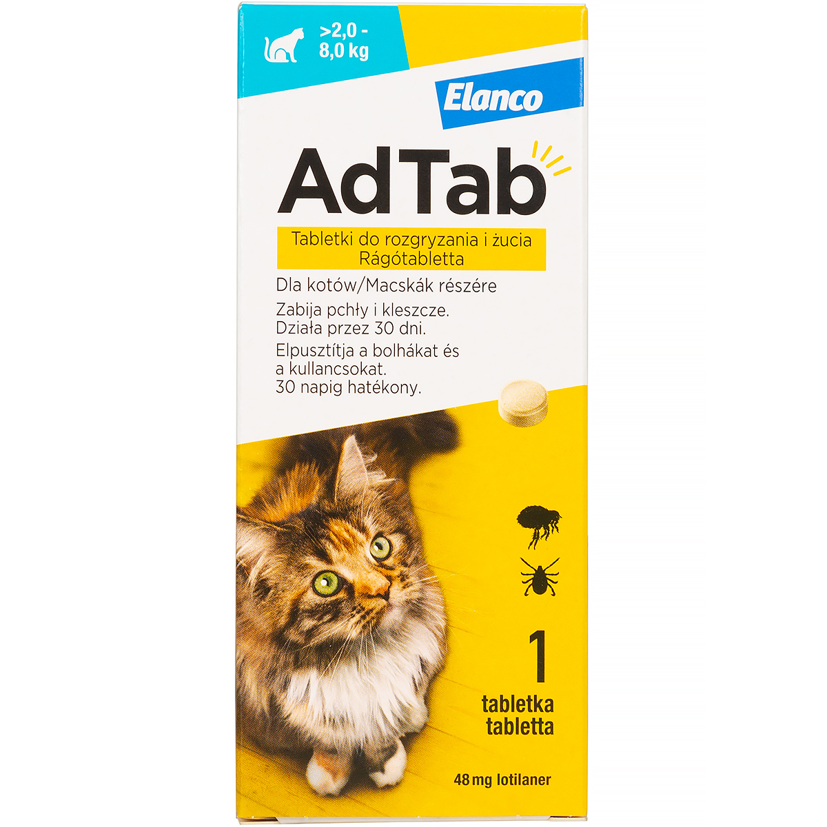 AdTab tabletki na kleszcze i pchły dla kotów 48 mg 2-8 kg
