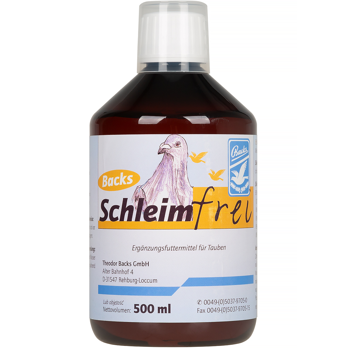 Środek udrażniający drogi oddechowe odflegmiacz dla gołębi Backs Schleimfrei 500 ml