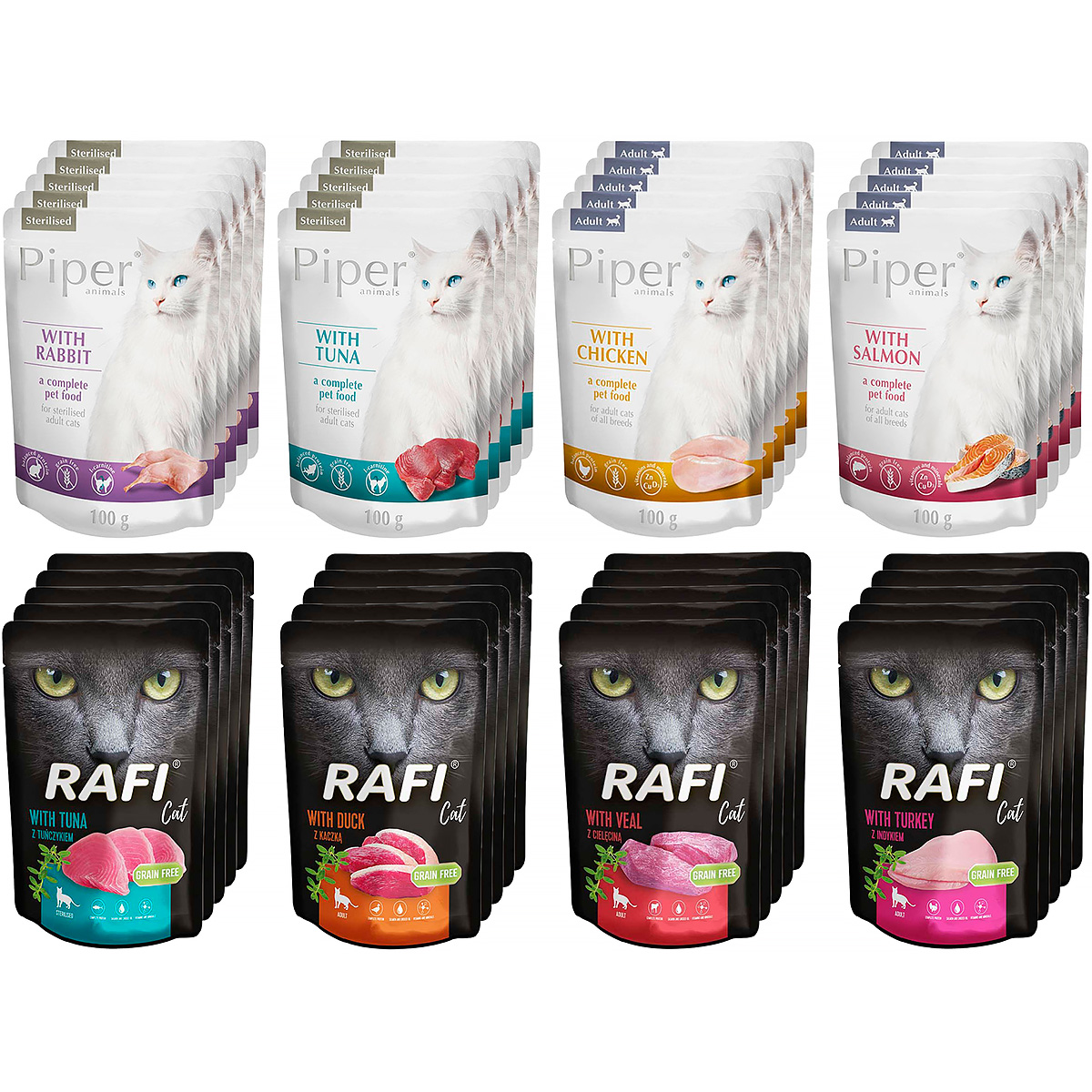 Mokra karma dla kota PIPER RAFI mix smaków bez zbóż saszetki 40 x 100 g
