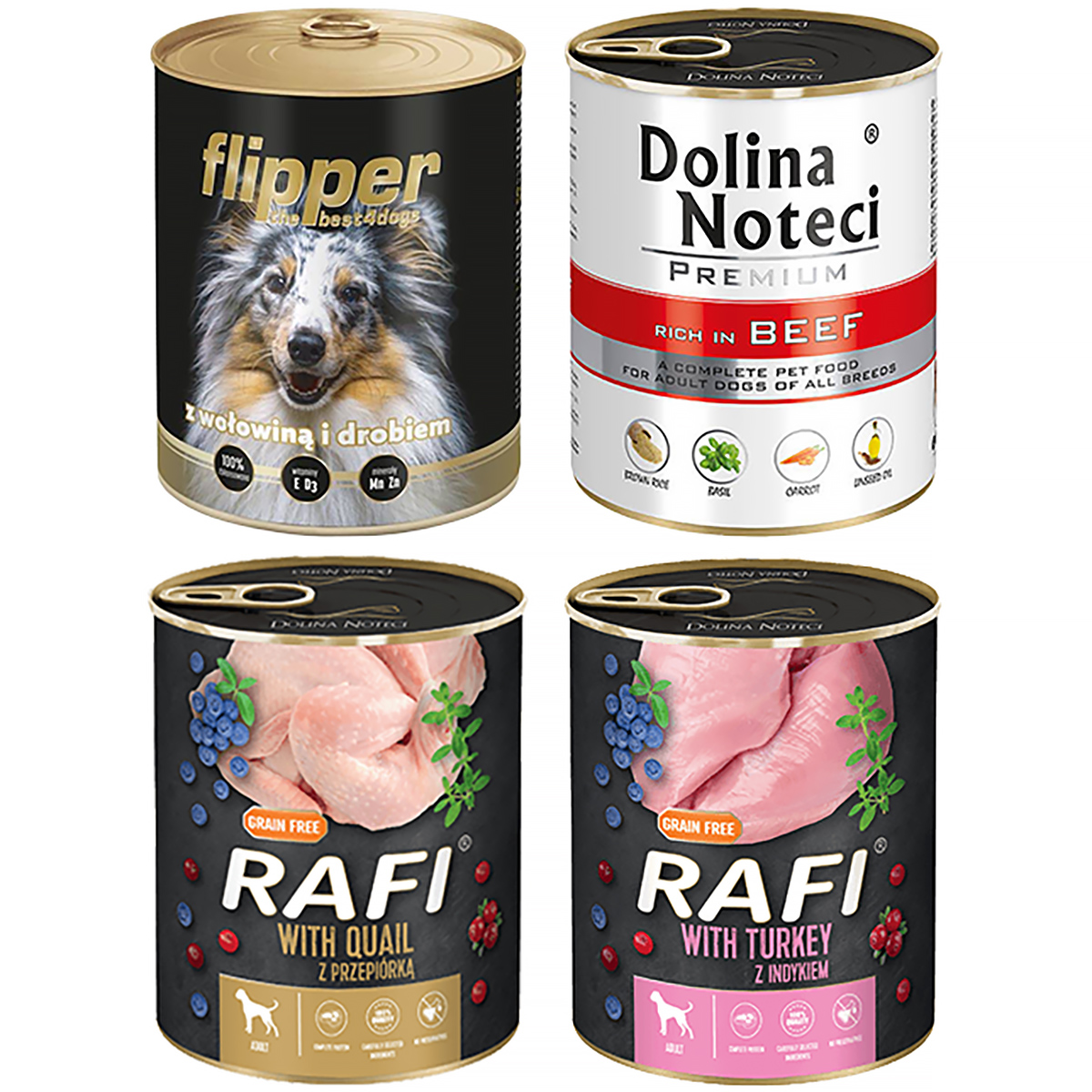 Mokra karma dla psa Dolina Noteci Flipper Rafi różne smaki zestaw 24 x 800 g 