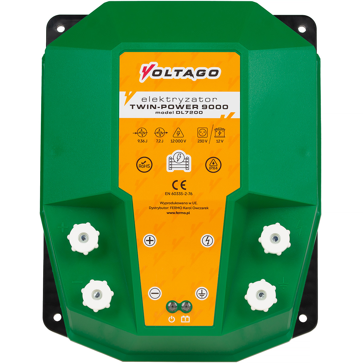Pastuch elektryczny na dziki 7,2 J na długie ogrodzenia 12 / 230 V VOLTAGO Twin-Power 9000 