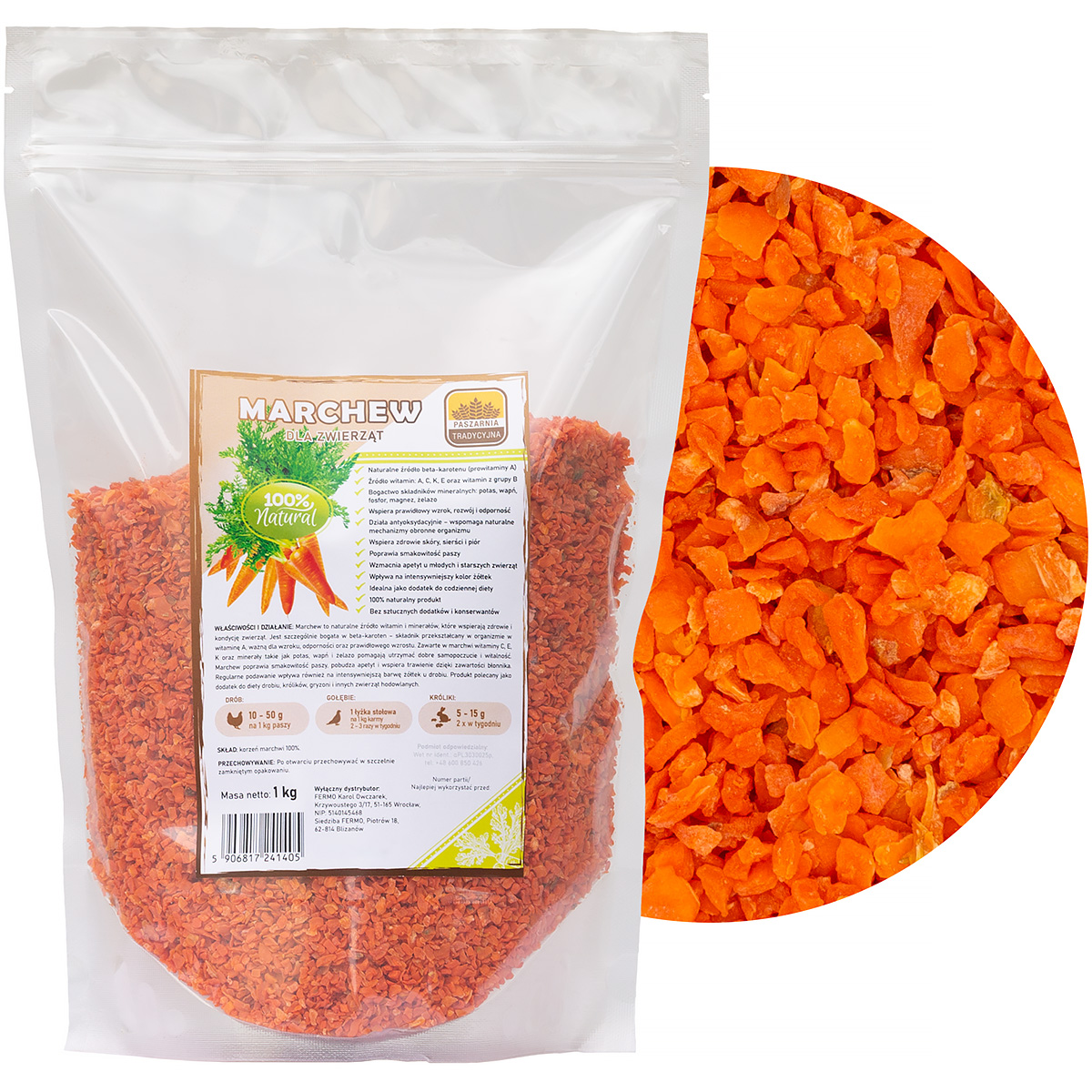 Marchew suszona dla kur, kr&oacute;lik&oacute;w do paszy Premium 1 kg 