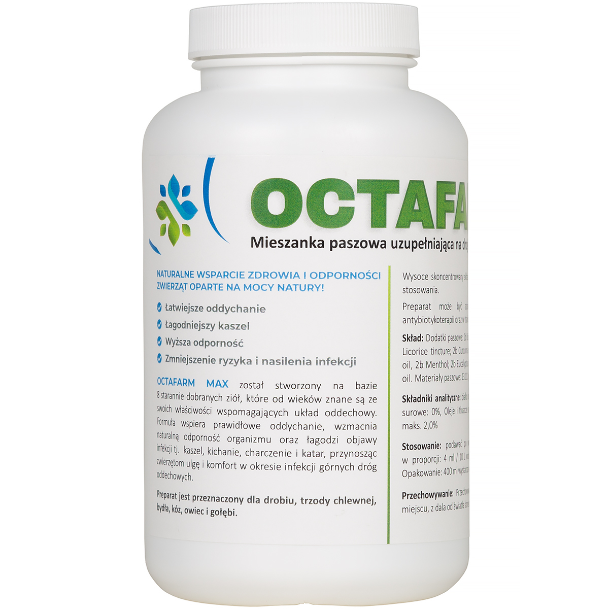 OctaFarm MAX 400 ml środek na charczenie, kichanie, kaszel u kur i innych zwierząt na 1000 l wody