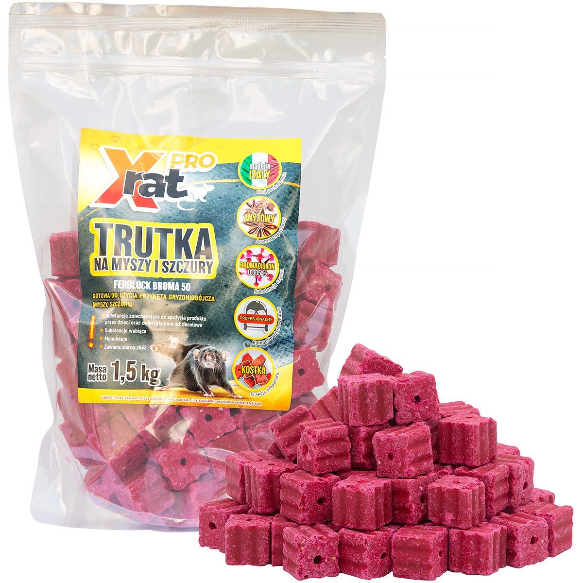 Trutka na szczury i myszy kostka X-RAT PRO 1,5 kg