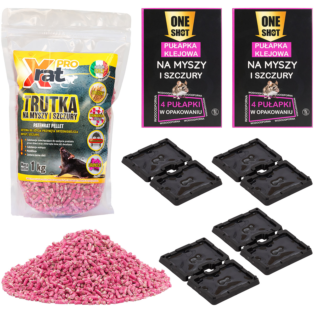 Zestaw trutka na myszy 1 kg X-RAT PRO + lepy na myszy 8 sztuk