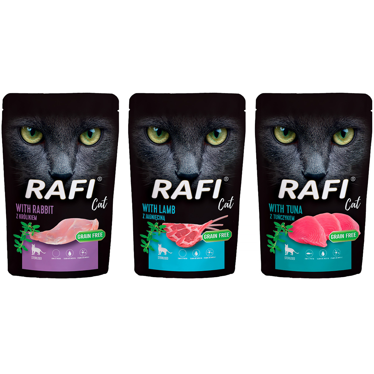 3 smaki karmy rafi dla kotów po sterylizacji saszetki