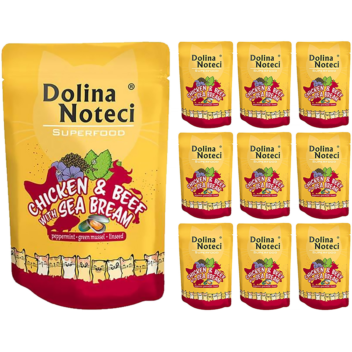 Zestaw saszetki mokra karma dla kota Dolina Noteci Superfood kurczak z wołowiną i doradą 10 x 85 g