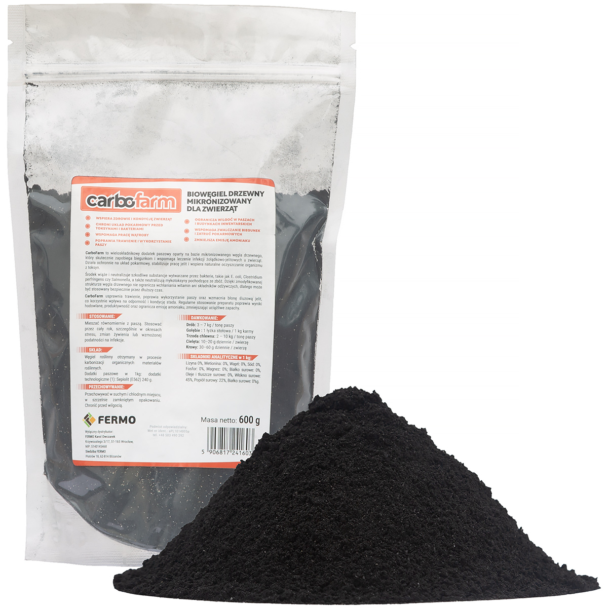 CARBOFARM 600 g Bio Węgiel Drzewny na wsparcie usuwania toksyn, biegunkę i ograniczenie nieprzyjemnych zapachów