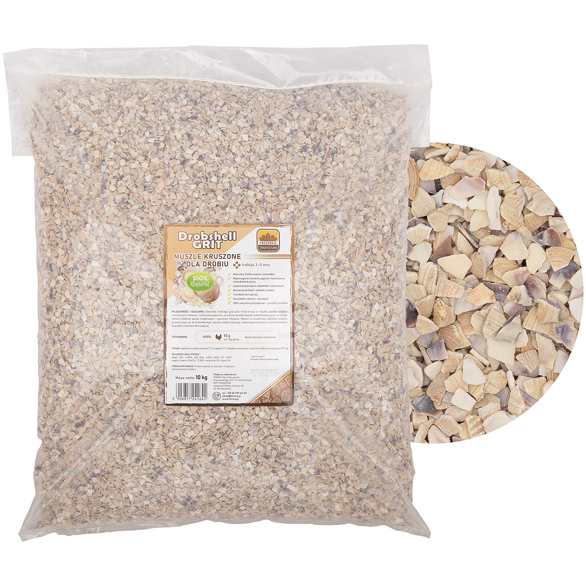 Muszle morskie na mocne skorupki dla kur Drobshell Grit frakcja 3-5 mm 10 kg