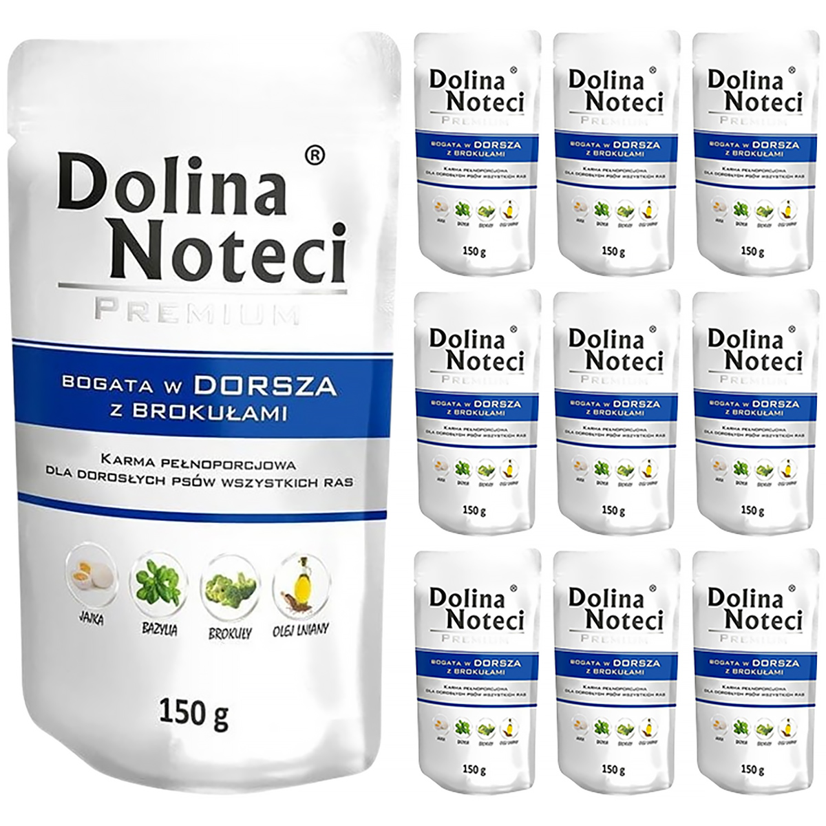Mokra karma dla psa Dolina Noteci Premium z dorszem i brokułami 150 g saszetka 10 szt.