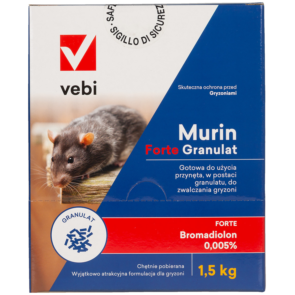 Trutka na szczury i gryzonie w granulacie Murin Forte 1,5 kg Bromadiolon 0,005%