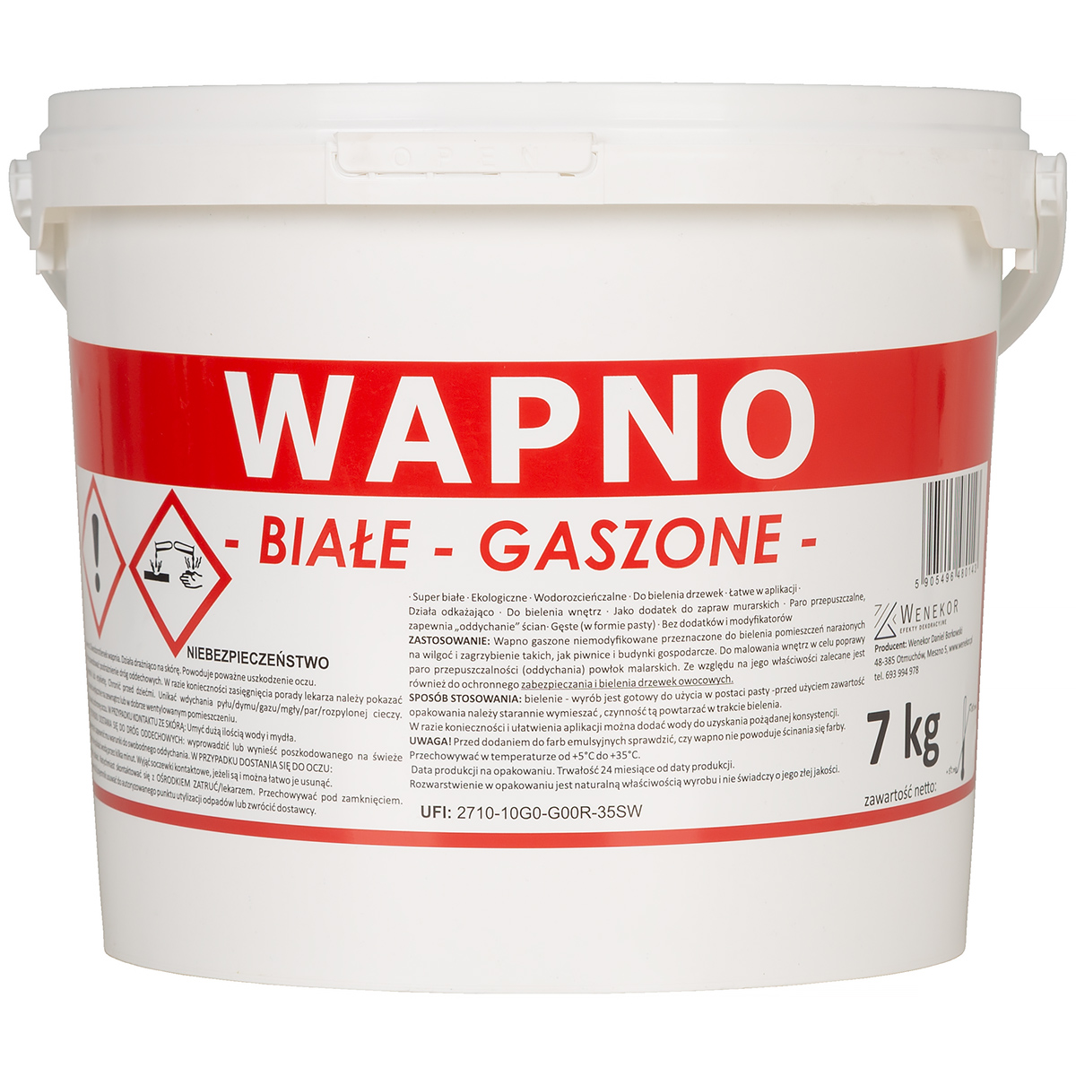 Wapno do bielenia ścian, drzewek, kurników - super białe 7 kg
