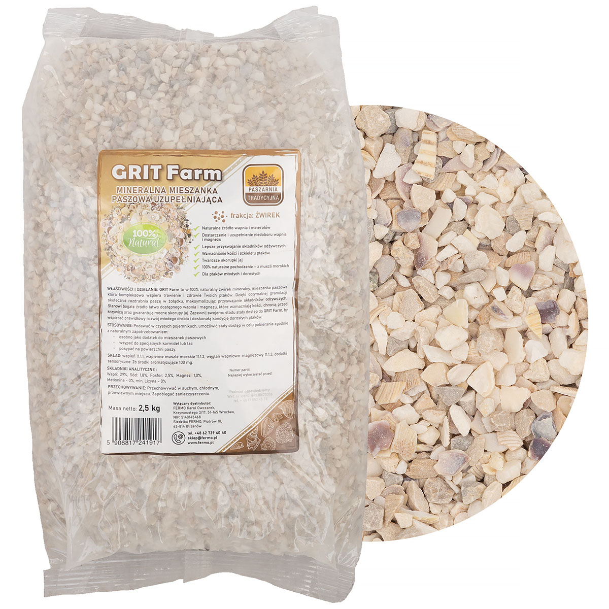 Grit mineralny dla kur GRIT FARM 2,5 kg - mocne skorupki, kości i lepsze trawienie