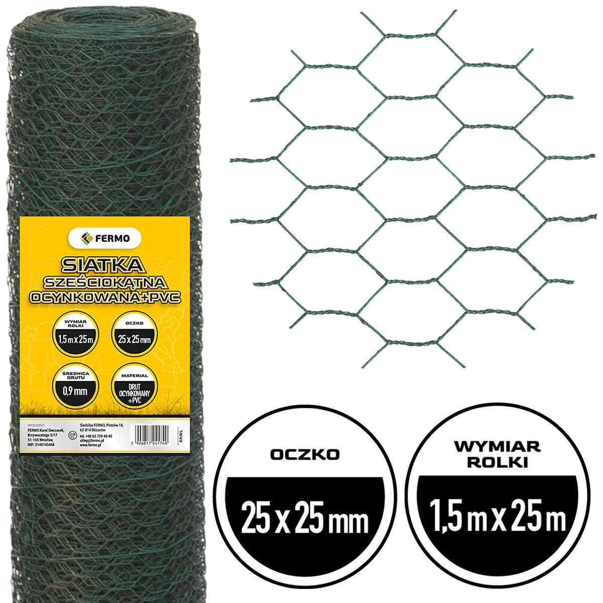 Siatka HEX sześciokątne oczko 25 mm rolka 1,5 m x 25 m