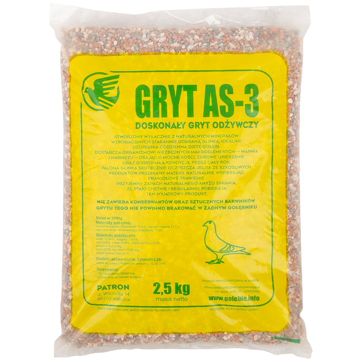 Gryt mineralny dla gołębi z wapniem, magnezem i glinką Patron AS-3 2,5 kg