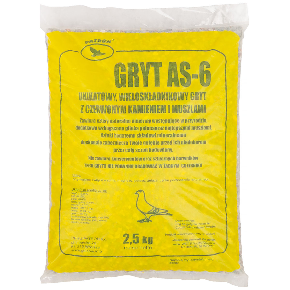 Patron AS-6 - gryt mineralny dla gołębi z czerwonym kamieniem i muszlami 2,5 kg