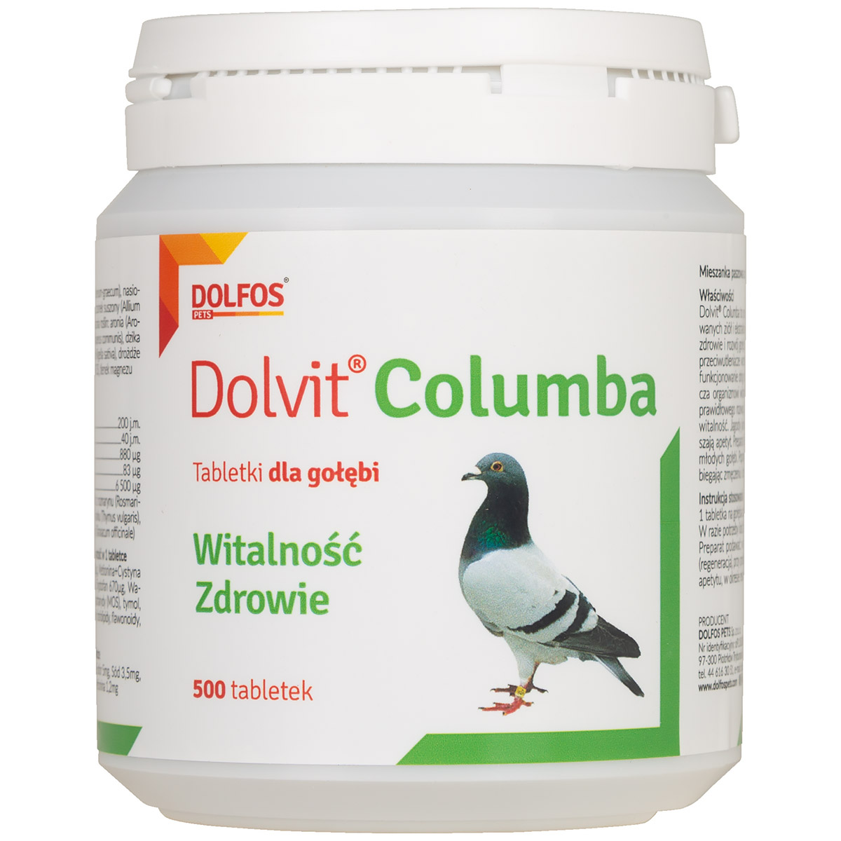 Tabletki dla gołębi witalność i zdrowie Dolvit Columba Dolfos 500 szt