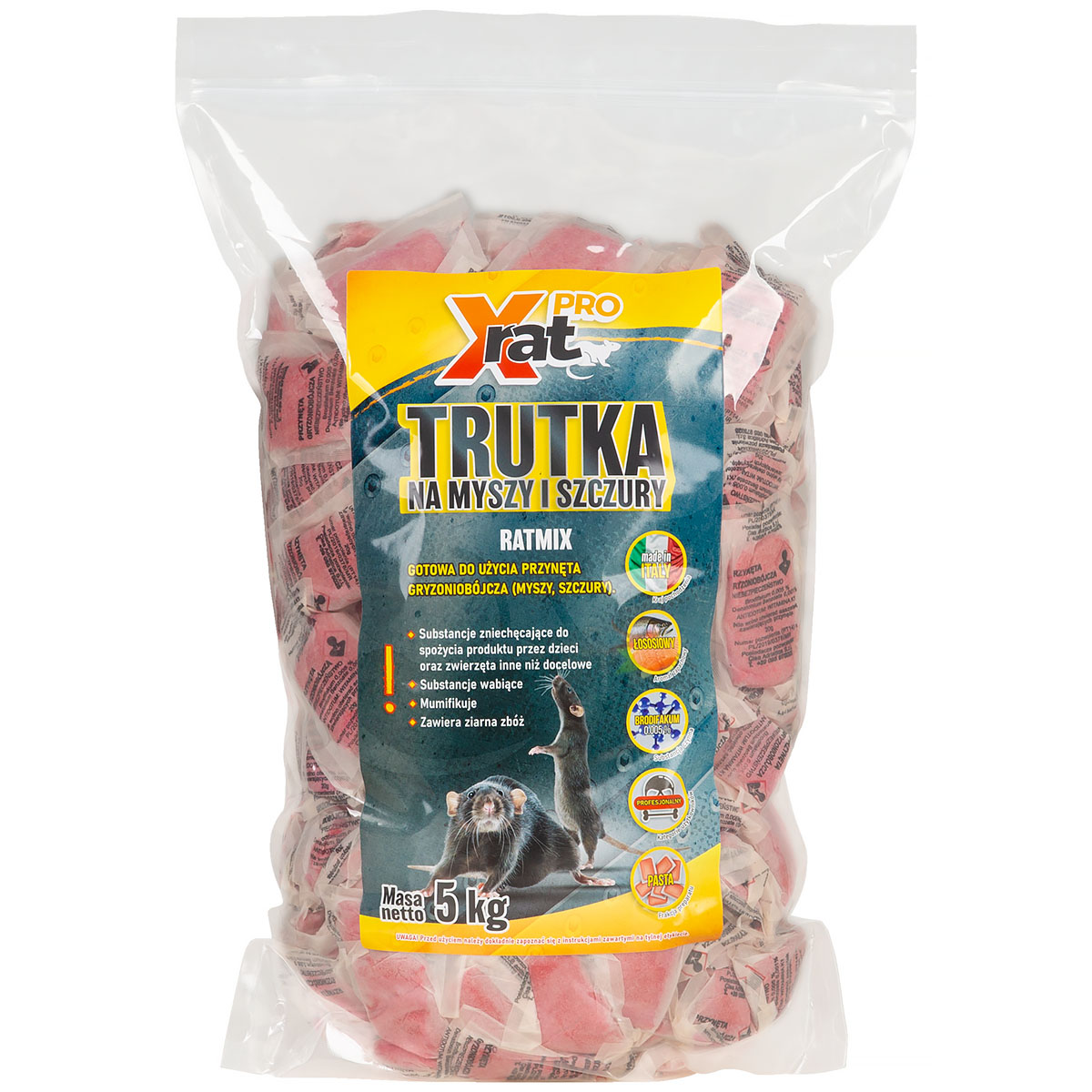 Trutka na szczura i myszy w paście r&oacute;żowa X-RAT PRO Brodifakum 50 PPM - 5 kg