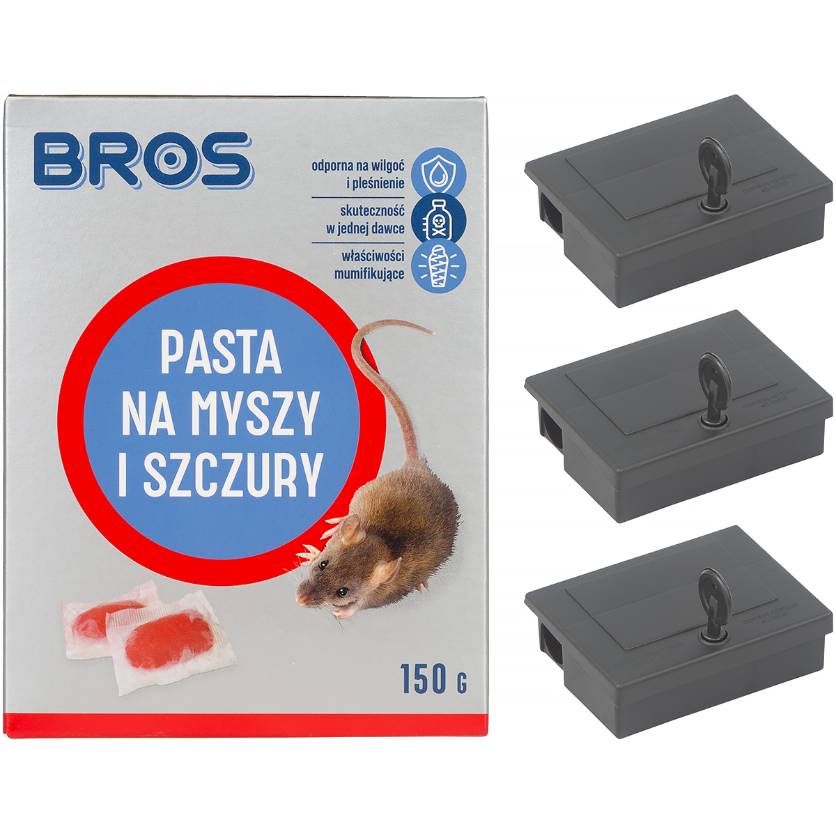 Karmniki deratyzacyjne 3 szt. zestaw z trutką na myszy w paście 