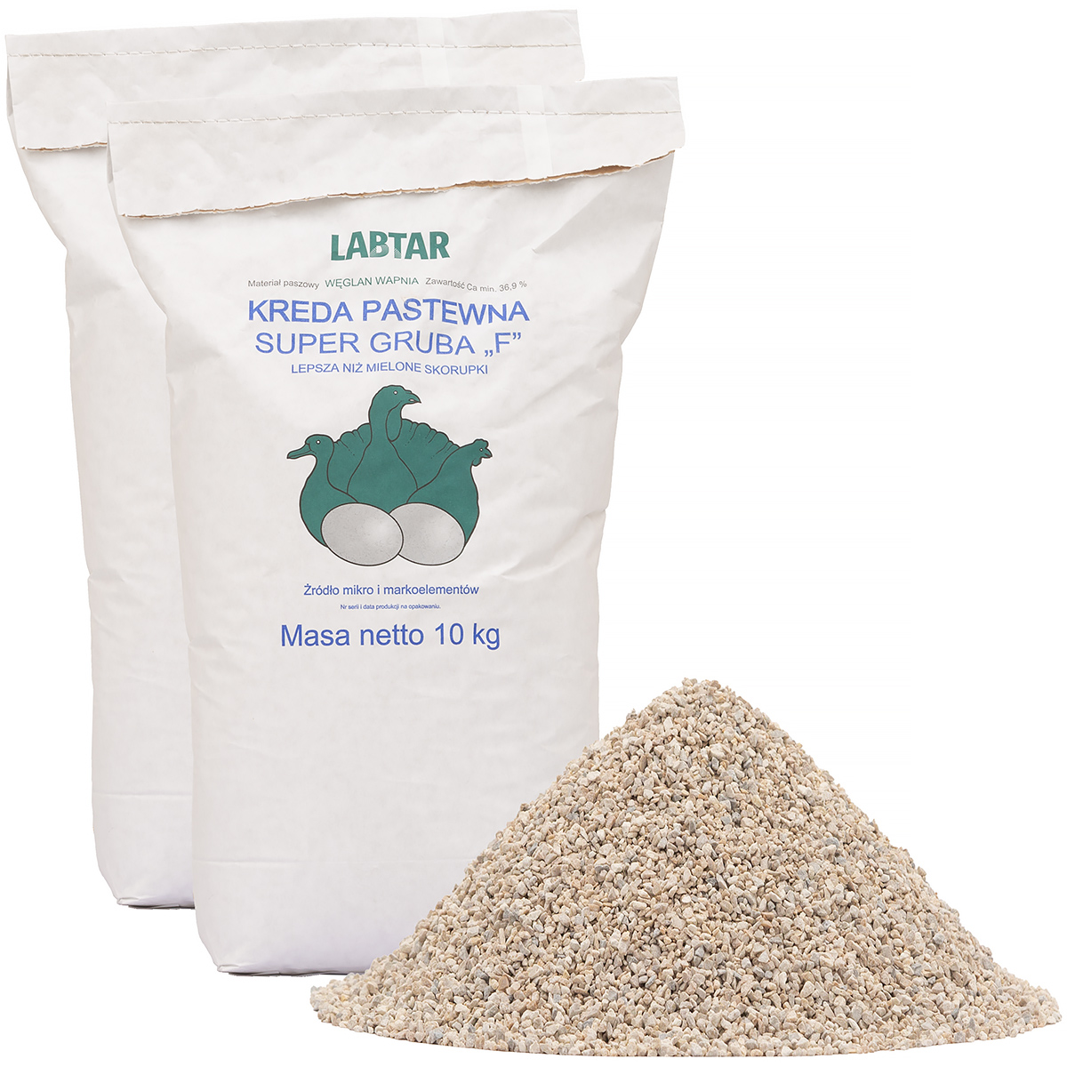 Kreda pastewna dla drobiu gruboziarnista frakcja 0,4-3 mm wapno dla kur 20 kg