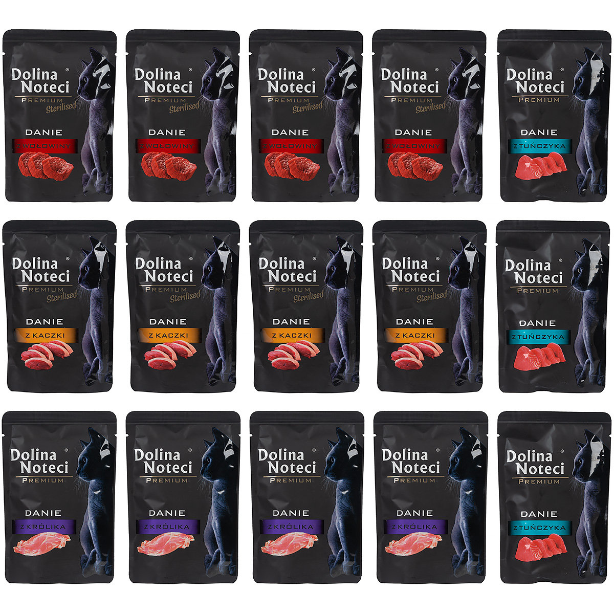 Mokra karma dla kota  Dolina Noteci Premium MIX królik, tuńczyk, kaczka, wołowina 15 x 85 g