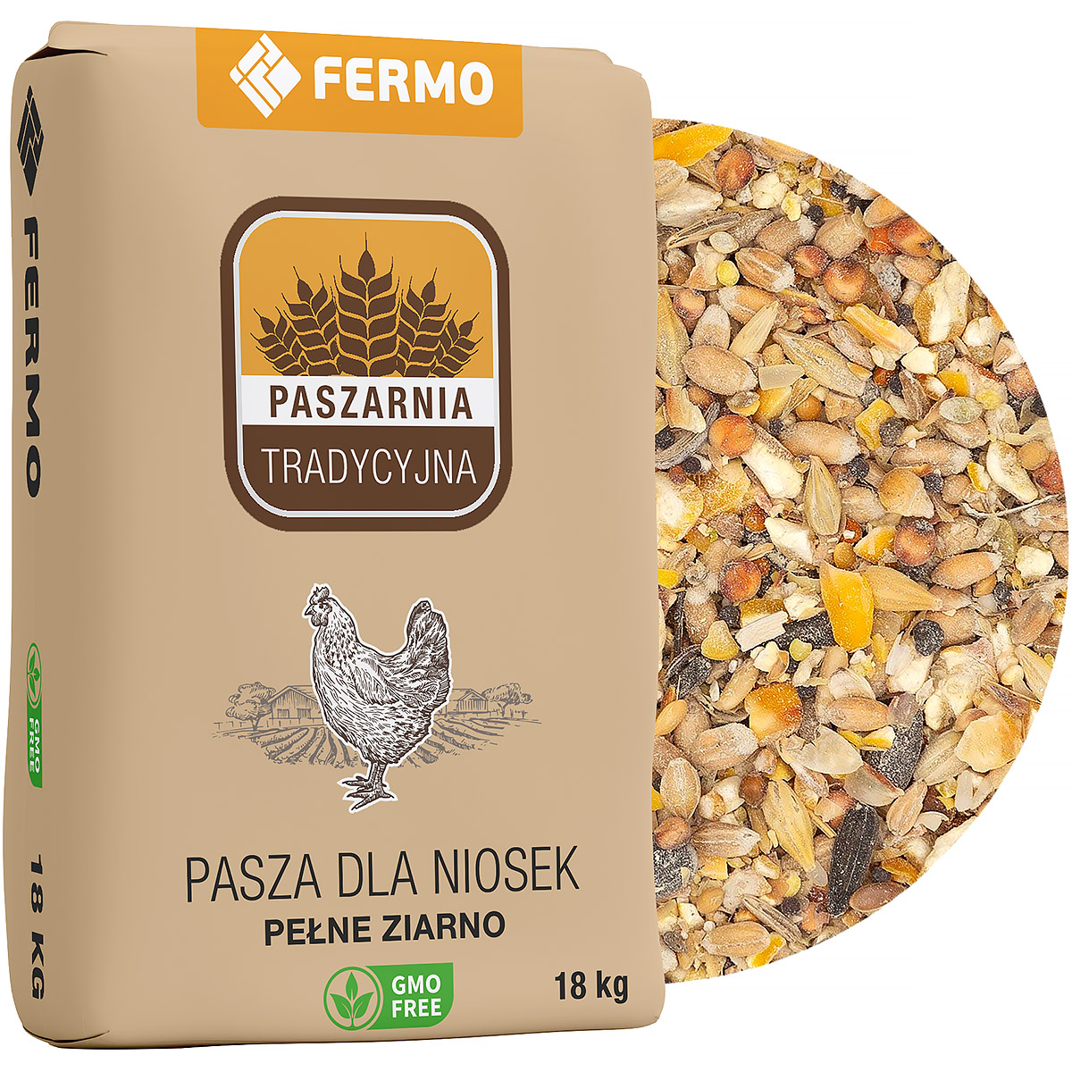 Pasza dla niosek z pełnymi ziarnami bez GMO Paszarnia Tradycyjna 18 kg