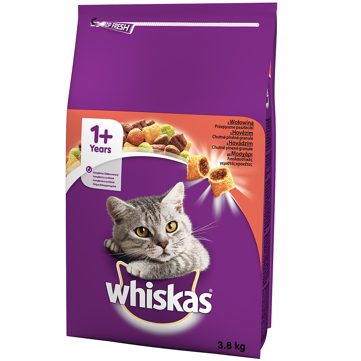 Sucha karma dla kota Whiskas z wołowiną 3,8 kg dorosły kot 