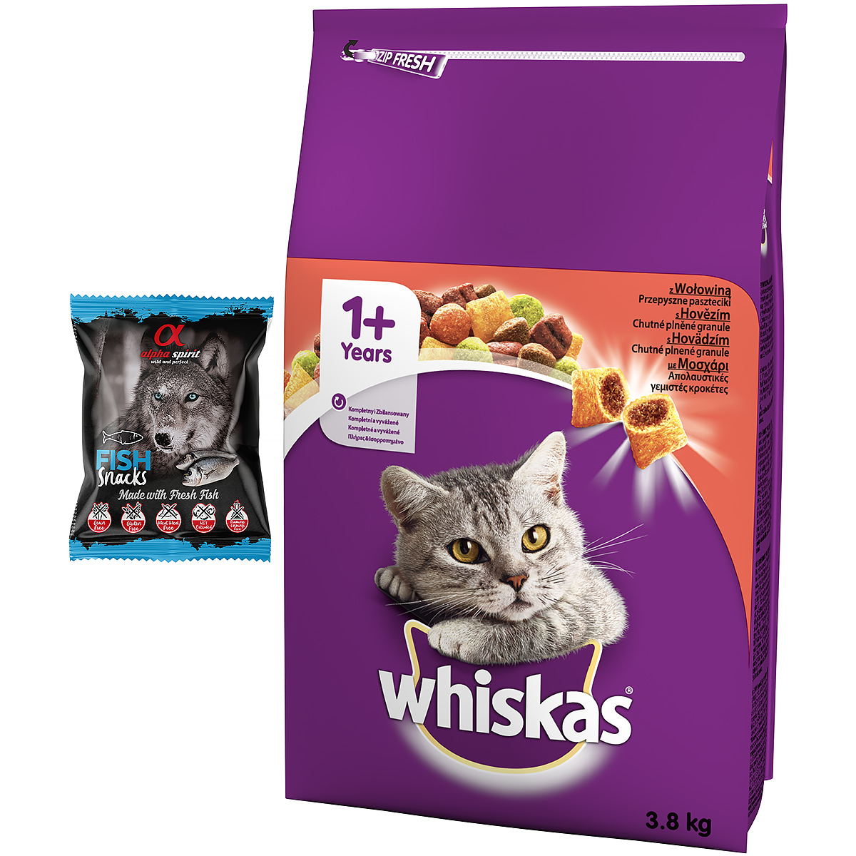 Sucha karma dla kota Whiskas z wołowiną 3,8 kg dorosły kot  + gratis