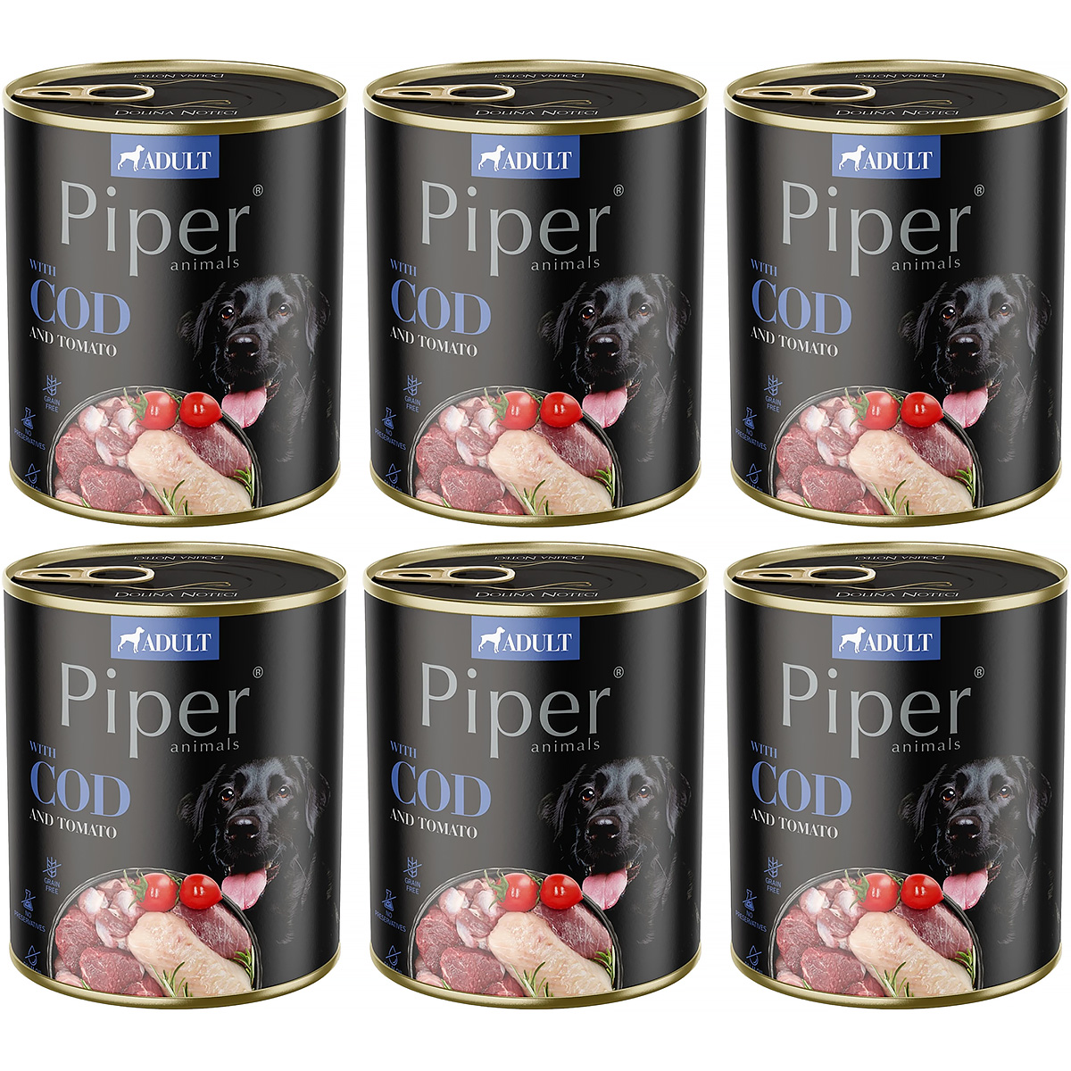 Mokra karma dla psa Piper z dorszem 800 g zestaw w puszkach 6 x 800 g