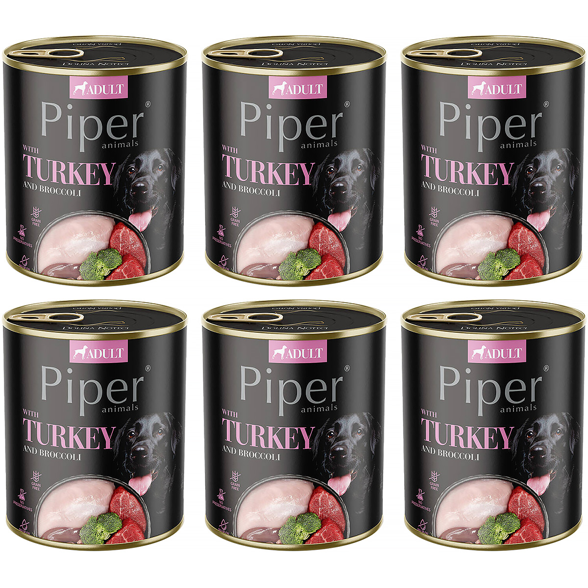 Mokra karma dla psa Piper z indykiem i brokułem zestaw w puszkach 6 x 800 g