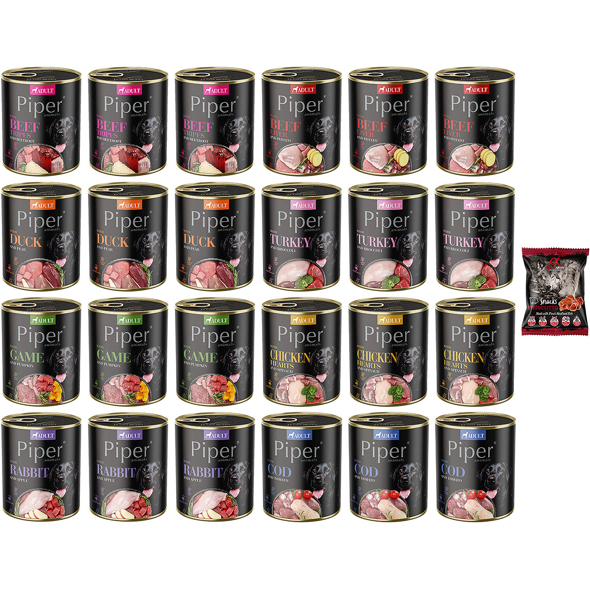 Mokra karma dla psa Piper mix 8 smaków 24 x 800 g + gratis