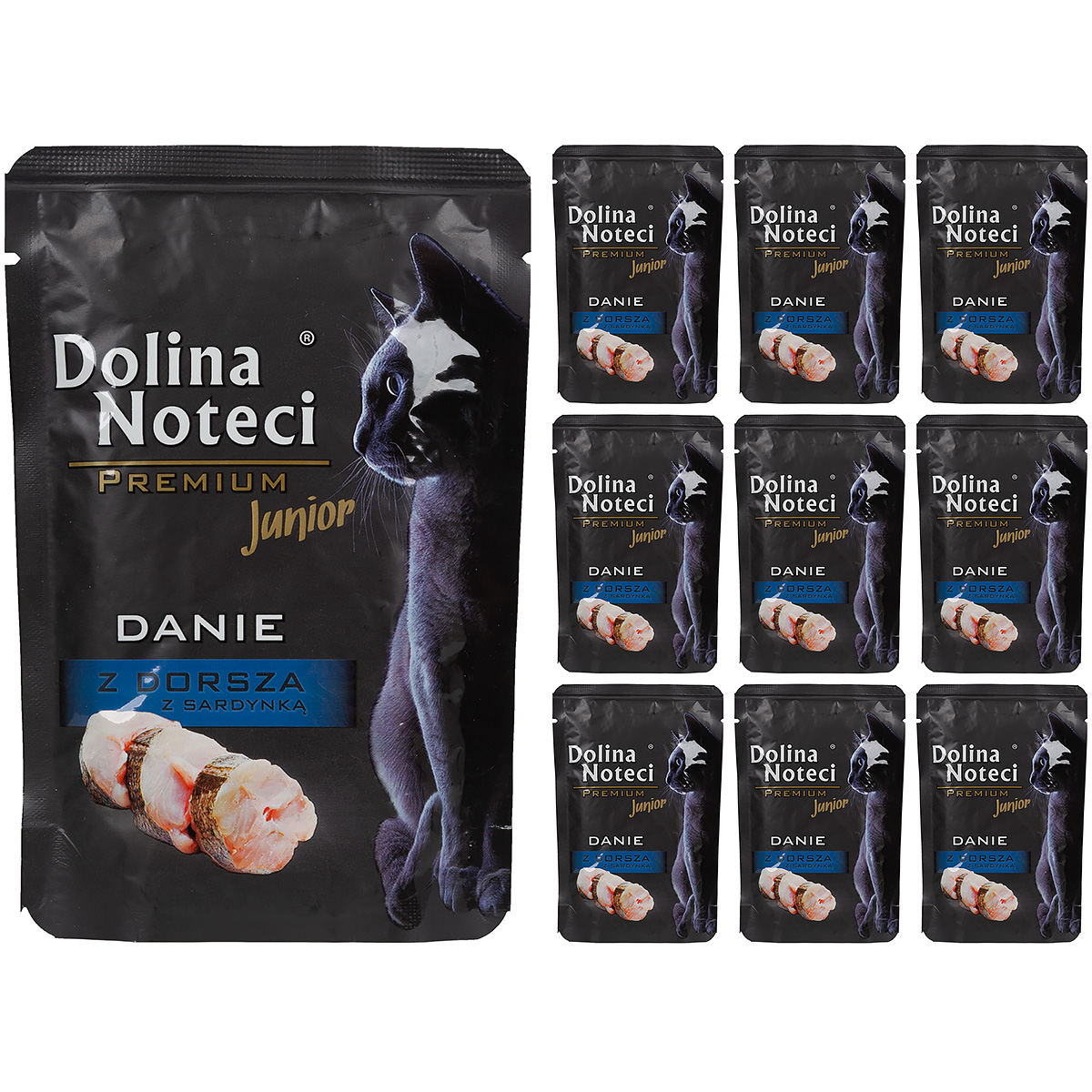 Mokra karma dla kota Dolina Noteci Premium Junior danie z dorsza z sardynką 10 x 85 g