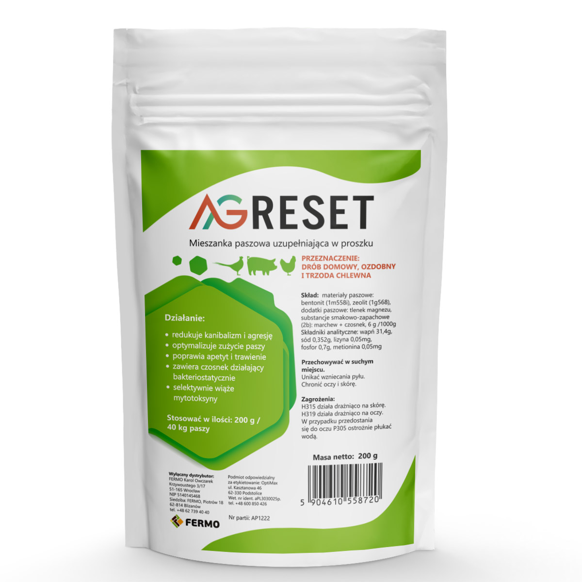 AGRESET 200 g zwalczanie kanibalizmu i agresji u drobiu i trzody