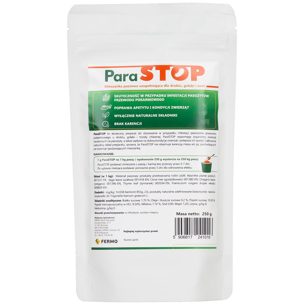 ParaSTOP preparat na odrobaczenie kur niosek, drobiu, gołębi i świń 250g