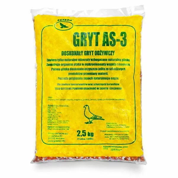 Gryt mineralny dla gołębi z wapniem, magnezem i glinką Patron AS-3 2,5 kg