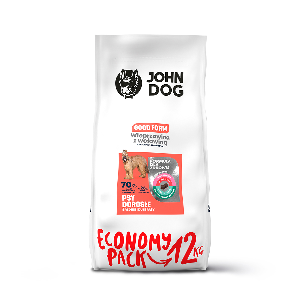 Sucha karma dla psa JOHN DOG GOOD FORM wieprzowina z wołowiną 12 kg średnie i duże rasy